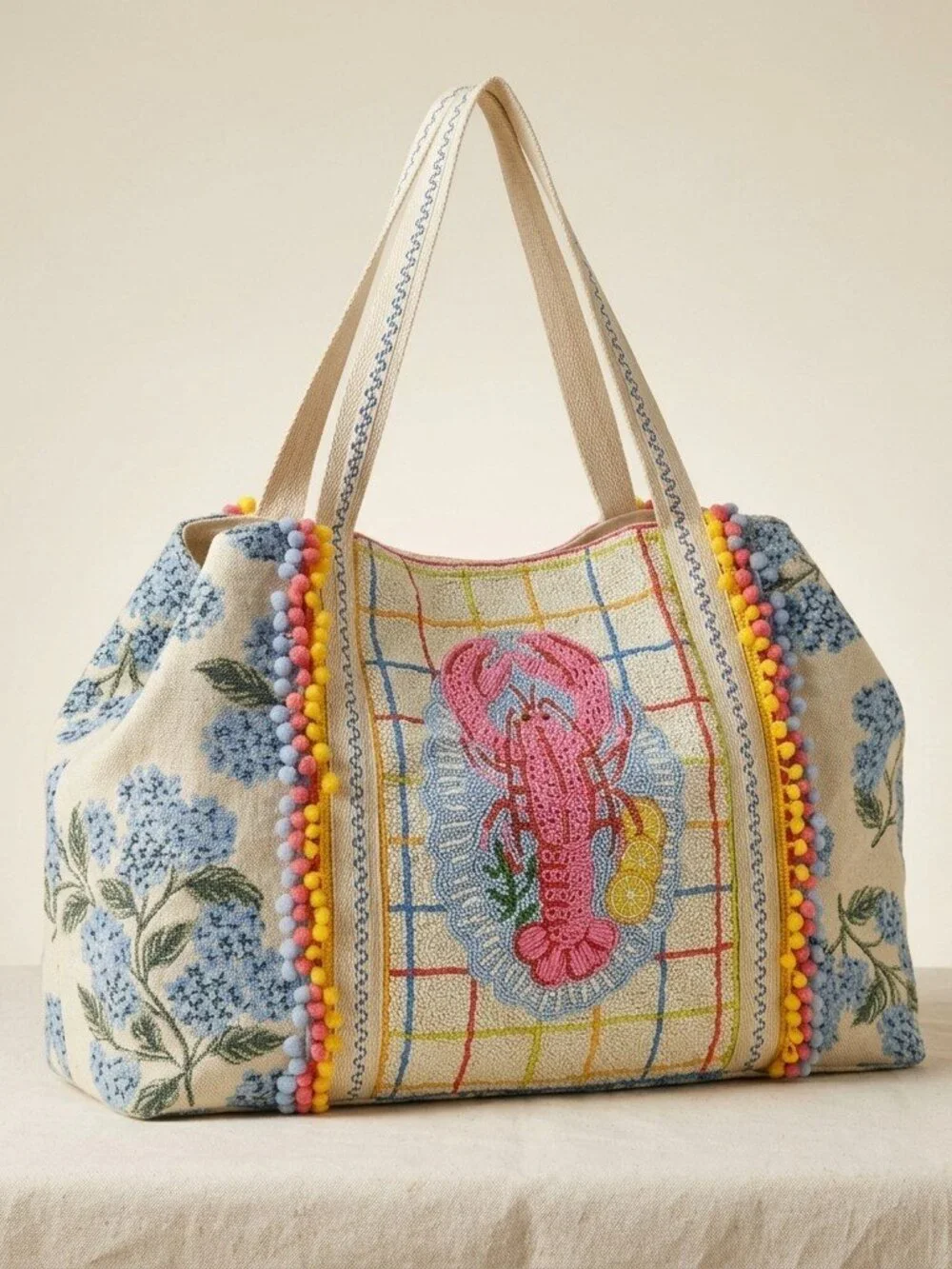 Boho Blossom New England Lobster Hand beaded Tote- Beach tote
